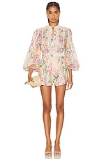 Zimmermann Halliday Lace Trim Shirt in Multi Watercolour Floral, view 4, click to view large image.