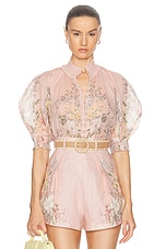 Zimmermann Waverly Short Sleeve Blouse in Pink Floral, view 1, click to view large image.