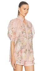 Zimmermann Waverly Short Sleeve Blouse in Pink Floral, view 2, click to view large image.