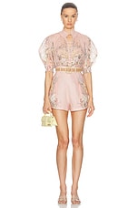 Zimmermann Waverly Short Sleeve Blouse in Pink Floral, view 4, click to view large image.