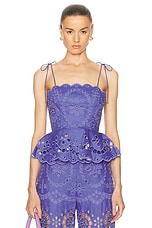 Zimmermann Pop Embroidered Scallop Top in Blue, view 1, click to view large image.