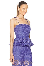 Zimmermann Pop Embroidered Scallop Top in Blue, view 2, click to view large image.