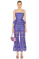 Zimmermann Pop Embroidered Scallop Top in Blue, view 4, click to view large image.