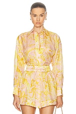 Zimmermann Pop Relaxed Shirt in Pink & Gold Floral, view 1, click to view large image.