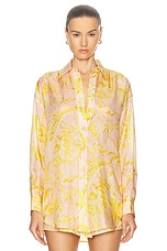 Zimmermann Pop Relaxed Shirt in Pink & Gold Floral, view 2, click to view large image.