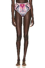 Zimmermann Laurel Ruched High Waisted Bikini Bottom in Navy Baroque Floral, view 1, click to view large image.