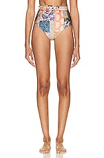 Zimmermann Devi Link High Waist Pant Bikini Bottom in Patch Paisley, view 1, click to view large image.