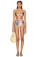 Zimmermann Devi Link High Waist Pant Bikini Bottom in Patch Paisley, view 4, click to view large image.