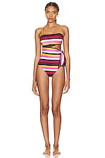 Zimmermann Ginger Scarf Tie One Piece Swimsuit in Multi Stripe, view 2, click to view large image.