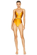 Zimmermann August Plunge V Wire One Piece Swimsuit in Honey, view 1, click to view large image.
