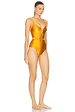 Zimmermann August Plunge V Wire One Piece Swimsuit in Honey, view 2, click to view large image.