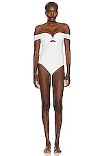 Zimmermann Lexi Off Shoulder One Piece Swimsuit in Ivory, view 1, click to view large image.