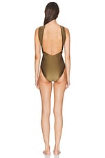 Zimmermann Ottie High Neck Draped One Piece Swimsuit in Olive, view 3, click to view large image.