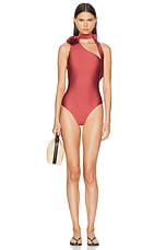 Zimmermann Waverly One Shoulder One Piece Swimsuit in Musk, view 5, click to view large image.