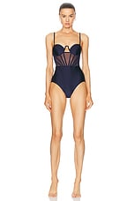 Zimmermann Ottie Corset One Piece Swimsuit in Navy, view 1, click to view large image.