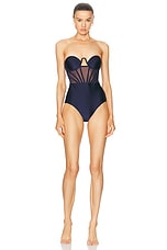Zimmermann Ottie Corset One Piece Swimsuit in Navy, view 2, click to view large image.