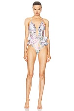 Zimmermann Halliday Waterfall Frill One Piece Swimsuit in Spliced, view 1, click to view large image.