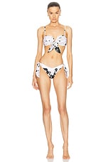 Zimmermann Pop Scarf Tie Bikini in Ivory & Black Floral, view 2, click to view large image.
