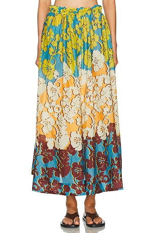 Alemais Splice Midi Skirt in Orange,Blue