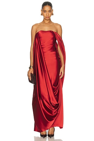 Alejandra Alonso Rojas Draped Overlay Gown in Rust