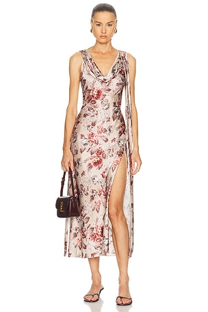 Acne Studios Cracked Rose Satin Dress in Beige