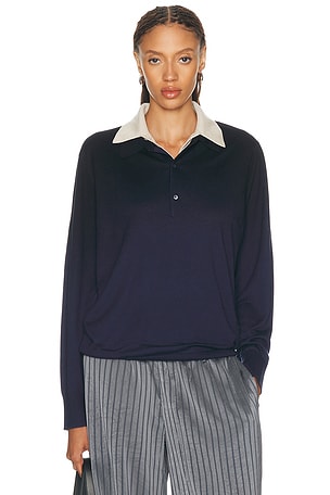 Acne Studios Koyat Silk Wool Polo Sweater in Navy