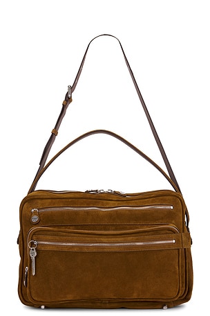 Acne Studios Camero Camera Suede V Bag in Cognac