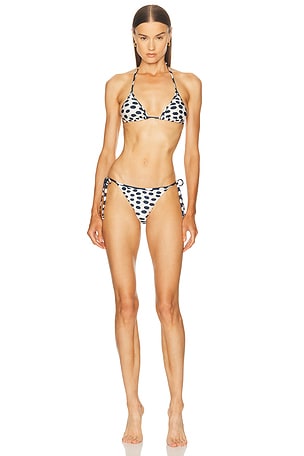 ADRIANA DEGREAS Pois Triangle Bikini Set in White,Navy