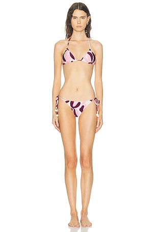 ADRIANA DEGREAS Bold Floral String Bikini Set in Wine,Pink