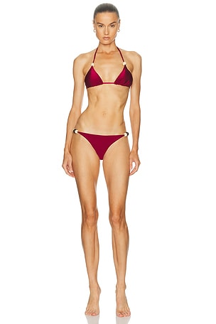 ADRIANA DEGREAS Solid Triangle Beaded Bikini Set in Burgundy