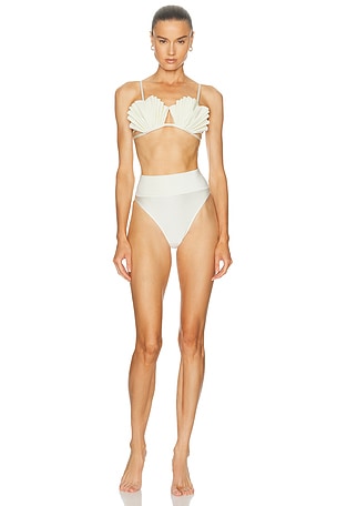 ADRIANA DEGREAS Seashell High Leg Bikini Set in White