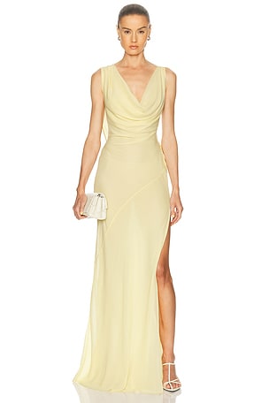 The Andamane Minerva Strappy Openback Maxi Dress in Lemon