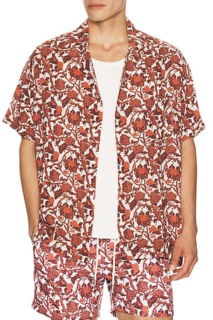 Arrels Barcelona Kabak x Lazaro Rosa-Violan Camp Collar Shirt in Eco Red in Red