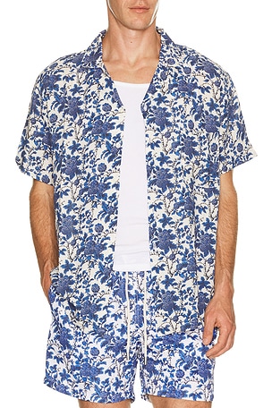 Arrels Barcelona Marmaris x Malika Favre Camp Collar Shirt in Eco Blue in Blue