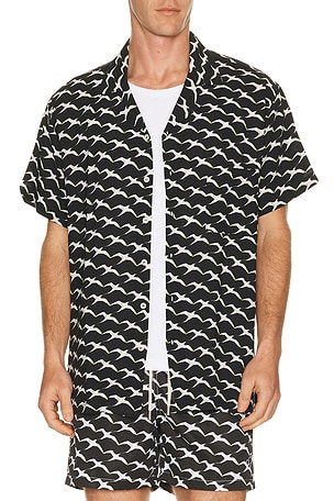 Arrels Barcelona Birds x Clara Arn?s Camp Collar Shirt in Black in Black