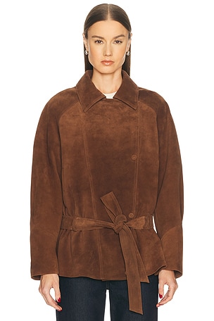 AEXAE Leather Suede Belted Jacket in Brown