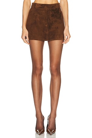 AEXAE x REVOLVE Leather Suede Mini Skirt in Chocolate