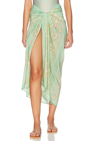 Agua by Agua Bendita Lavanda Pareo Midi Skirt in Green