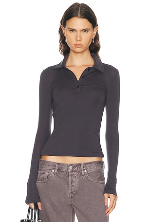 Miu Miu Cropped Button Up Top in Azzurro | FWRD