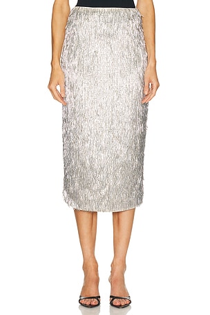 AKNVAS Tao Sequin Pencil Skirt in Metallic Silver