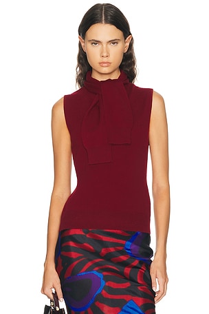 AKNVAS Giorgia Cashmere Wool Blend Sleeveless Tie Knit Top in Burgundy