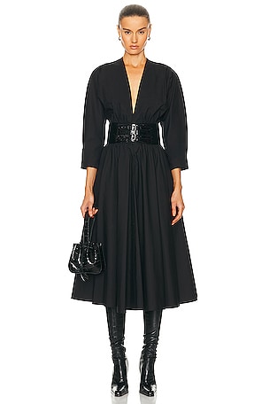 ALAÏA Long Sleeve Belt Dress in Black