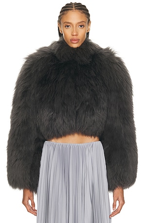 ALAÏA ALAΪA Fur Cropped Jacket in Grey