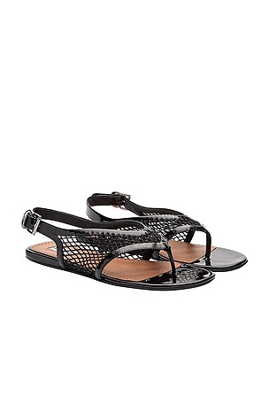 ALAÏA Fishnet Flat Sandal in Black