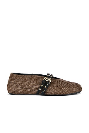 ALAÏA La Ballerine Paperstraw Flat in Beige