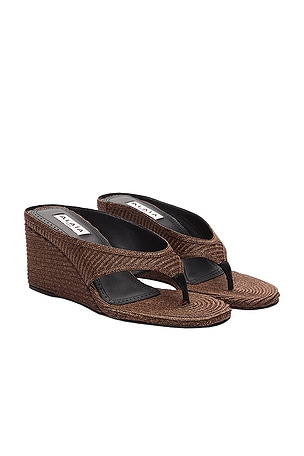 ALAÏA Cube Wedge Thong Sandal in Brown