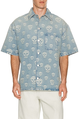 McQueen Denim Camp Collar Shirt in Blue