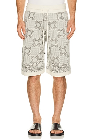 Amiri MA Quad Check Mesh Knit Short in Light Grey