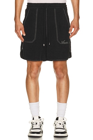 Amiri Script Linen Short in Black