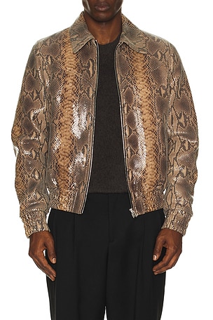 Amiri Leather Snake Western Jacket in Brown